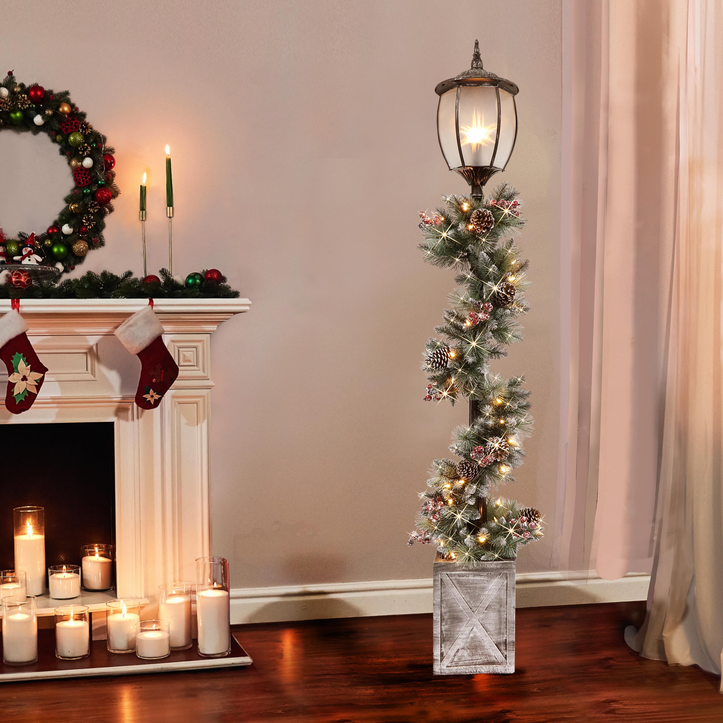 7ft Pre-lit Outdoor/Indoor Christmas Lamp Post